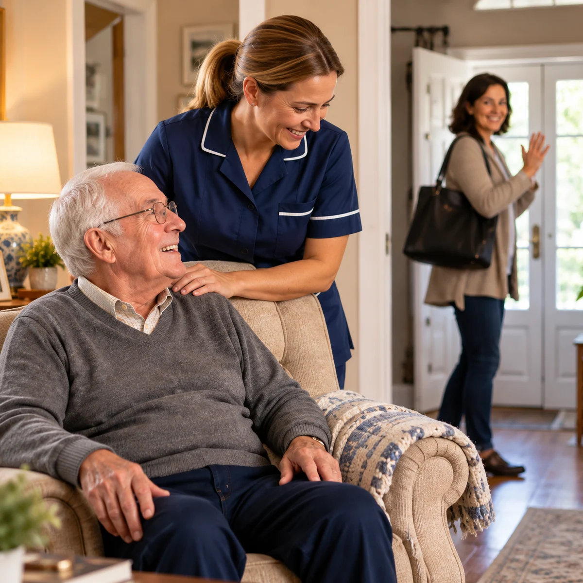 Caregiver providing respite support while a family member leaves home